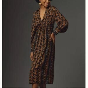 NEW Farm Rio Sz XS Long Sleeve V-Neck Printed Midi Dress